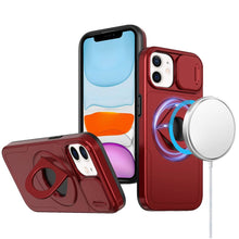For iPhone 11 6.1 in. Case Full Protection Stand Magnetic Circle +Tempered Glass