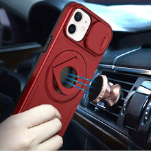 For iPhone 11 6.1 in. Case Full Protection Stand Magnetic Circle +Tempered Glass