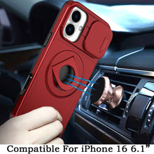 For iPhone 16 6.1inch Case Full Protection Stand Magnetic Circle +Tempered Glass