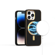 For iPhone 12 Pro Max Case Magnetic Gold Circle Vegan Leather + Tempered Glass