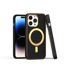 For iPhone 12 Pro Max Case Magnetic Gold Circle Vegan Leather + Tempered Glass