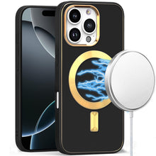 For iPhone 16 Pro 6.3in Case Magnetic Circle Vegan Leather Cover +Tempered Glass