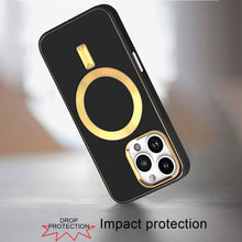 For iPhone 16 Pro 6.3in Case Magnetic Circle Vegan Leather Cover +Tempered Glass