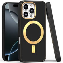 For iPhone 16 Pro 6.3in Case Magnetic Circle Vegan Leather Cover +Tempered Glass