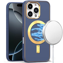 For iPhone 16 Pro 6.3in Case Magnetic Circle Vegan Leather Cover +Tempered Glass