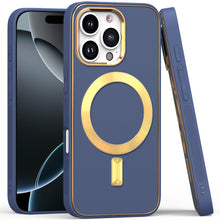 For iPhone 16 Pro 6.3in Case Magnetic Circle Vegan Leather Cover +Tempered Glass