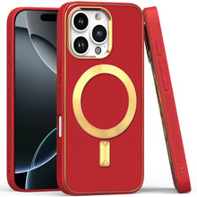 For iPhone 16 Pro 6.3in Case Magnetic Circle Vegan Leather Cover +Tempered Glass