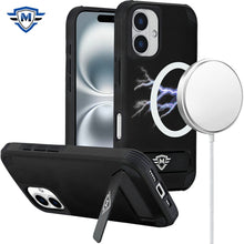 For iPhone 16 6.1inch Case Heavy-Duty Magnetic Circle Kickstand + Tempered Glass
