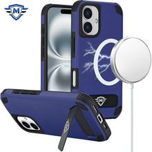 For iPhone 16 6.1inch Case Heavy-Duty Magnetic Circle Kickstand + Tempered Glass