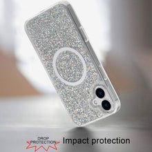 For iPhone 16 6.1inch Case Magnetic Circle Premium Full Glitter + Tempered Glass
