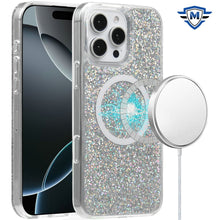 For iPhone 16 Pro 6.3in Case Magnet Circle Premium Full Glitter + Tempered Glass