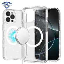 For iPhone 16 Pro 6.3in Case Glitter Translucent Magnetic Circle +Tempered Glass