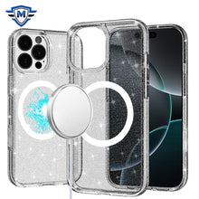 For iPhone 16 Pro 6.3in Case Glitter Translucent Magnetic Circle +Tempered Glass