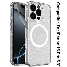 For iPhone 16 Pro 6.3in Case Glitter Translucent Magnetic Circle +Tempered Glass