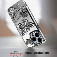 For iPhone 15 Pro Max Case Bling Butterflies 3D Glitter Cover + 2 Tempered Glass
