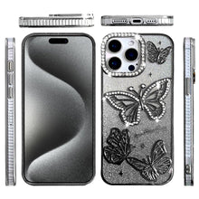 For iPhone 15 Pro Max Case Bling Butterflies 3D Glitter Cover + 2 Tempered Glass