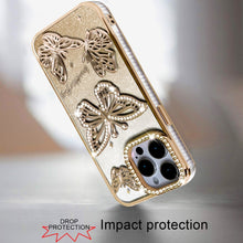 For iPhone 15 Pro Max Case Bling Butterflies 3D Glitter Cover + 2 Tempered Glass