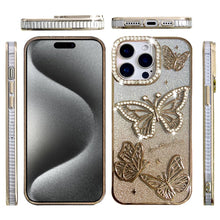 For iPhone 15 Pro Max Case Bling Butterflies 3D Glitter Cover + 2 Tempered Glass