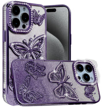 For iPhone 15 Pro Max Case Bling Butterflies 3D Glitter Cover + 2 Tempered Glass