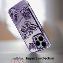 For iPhone 15 Pro Max Case Bling Butterflies 3D Glitter Cover + 2 Tempered Glass