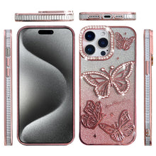 For iPhone 15 Pro Max Case Bling Butterflies 3D Glitter Cover + 2 Tempered Glass