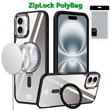 For iPhone 16 Plus 6.7in Case Magnetic Circle RingStand Chrome + Tempered Glass