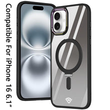 For iPhone 16 Plus 6.7in Case Magnetic Circle RingStand Chrome + Tempered Glass