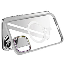 For iPhone 16 Plus 6.7in Case Magnetic Circle RingStand Chrome + Tempered Glass