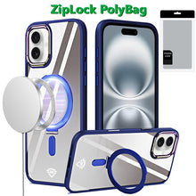 For iPhone 16 Plus 6.7in Case Magnetic Circle RingStand Chrome + Tempered Glass