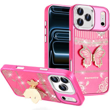 For iPhone 17 Pro Max Case 3D Butterfly Bling Charm Stand Cover + Tempered Glass