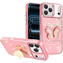 For iPhone 17 Pro Max Case 3D Butterfly Bling Charm Stand Cover + Tempered Glass