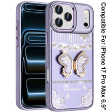 For iPhone 17 Pro Max Case 3D Butterfly Bling Charm Stand Cover + Tempered Glass