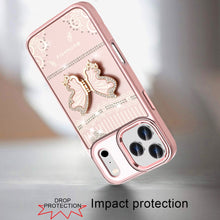 For iPhone 17 Pro Max Case 3D Butterfly Bling Charm Stand Cover + Tempered Glass