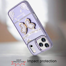 For iPhone 17 PRO Case w/ 3D Butterfly Bling Charm Stand Cover + Tempered Glass