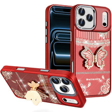 For iPhone 17 PRO Case w/ 3D Butterfly Bling Charm Stand Cover + Tempered Glass
