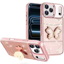For iPhone 17 PRO Case w/ 3D Butterfly Bling Charm Stand Cover + Tempered Glass