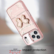 For iPhone 17 PRO Case w/ 3D Butterfly Bling Charm Stand Cover + Tempered Glass