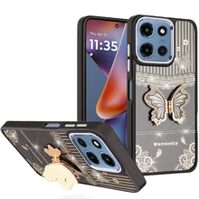 For Moto G 2025 Case 3D Butterfly Bling Charm Stand Phone Cover + Tempered Glass