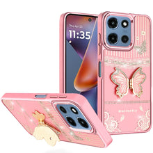 For Moto G 2025 Case 3D Butterfly Bling Charm Stand Phone Cover + Tempered Glass