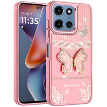 For Moto G 2025 Case 3D Butterfly Bling Charm Stand Phone Cover + Tempered Glass