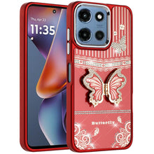 For Moto G 2025 Case 3D Butterfly Bling Charm Stand Phone Cover + Tempered Glass