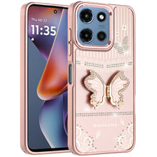 For Moto G 2025 Case 3D Butterfly Bling Charm Stand Phone Cover + Tempered Glass