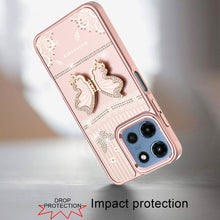 For Moto G 2025 Case 3D Butterfly Bling Charm Stand Phone Cover + Tempered Glass