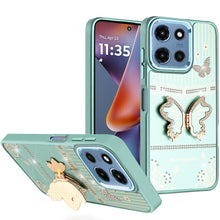 For Moto G 2025 Case 3D Butterfly Bling Charm Stand Phone Cover + Tempered Glass