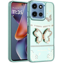 For Moto G 2025 Case 3D Butterfly Bling Charm Stand Phone Cover + Tempered Glass