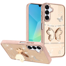 For Samsung A16 5G Case 3D Butterfly Bling Charm Stand Cover + Tempered Glass