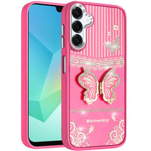For Samsung A16 5G Case 3D Butterfly Bling Charm Stand Cover + Tempered Glass