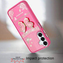 For Samsung A16 5G Case 3D Butterfly Bling Charm Stand Cover + Tempered Glass