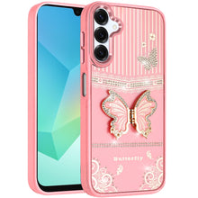 For Samsung A16 5G Case 3D Butterfly Bling Charm Stand Cover + Tempered Glass