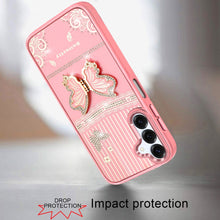 For Samsung A16 5G Case 3D Butterfly Bling Charm Stand Cover + Tempered Glass